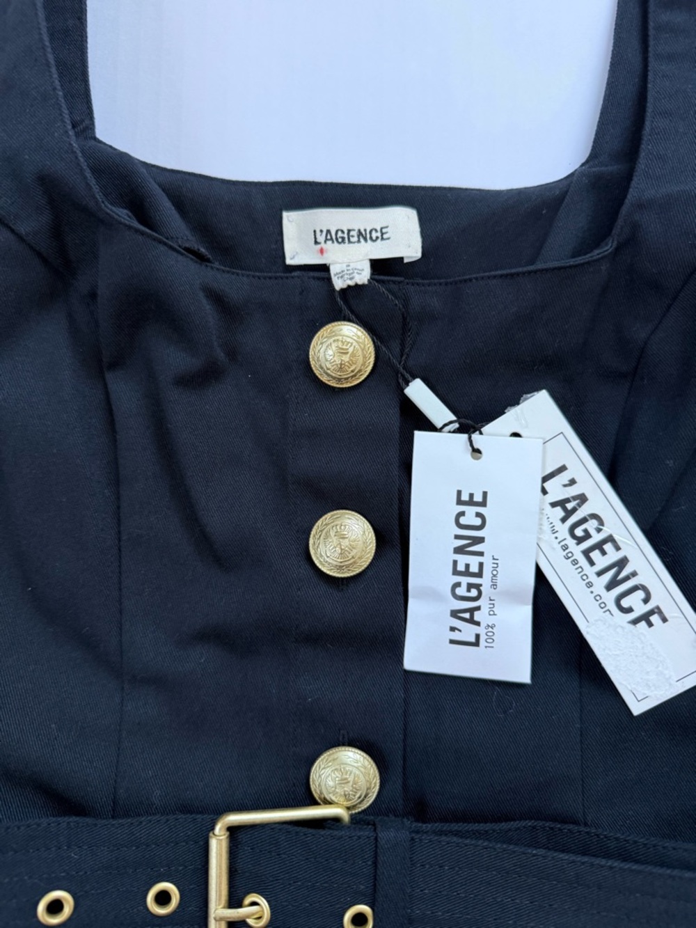 NWT L’AGENCE Black Military Button Belted Dress Gold Buttons Size 2 - Picture 3 of 7